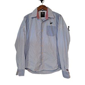 New Zealand Auckland Shirt Men Size Large Blue Stripe Button-Down Long Sleeve